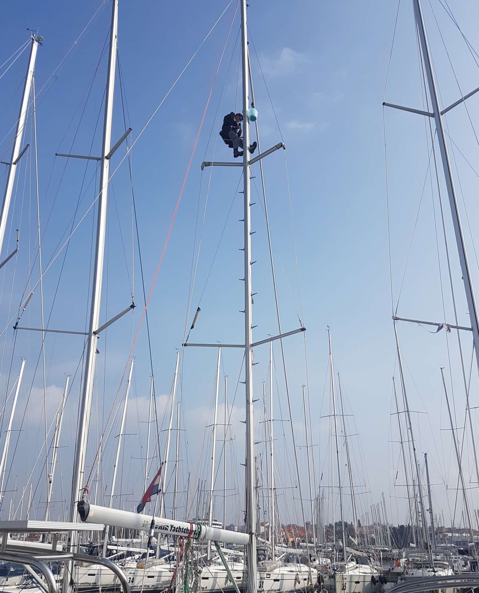 Here he is installing the mast steps